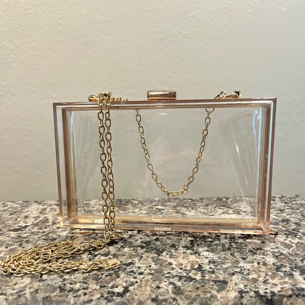 Transparent Clutch with Gold Chain